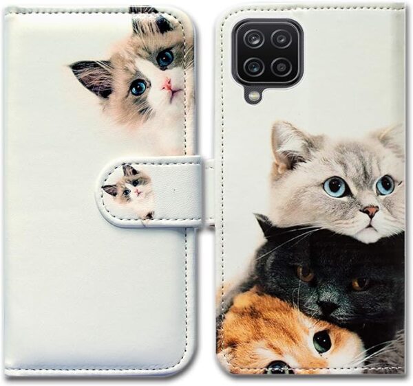 Galaxy A12 Case, Cute Brown Cat Leather Flip Phone