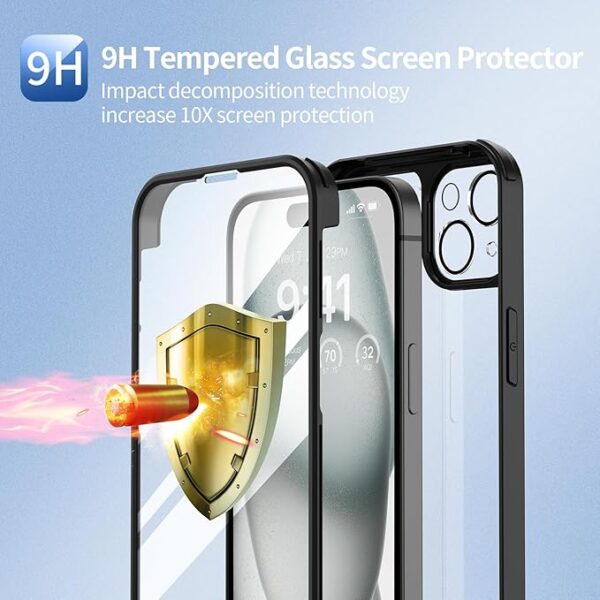 iPhone 15 Case 6.1 Inch, Full-Body Shockproof Case with Built-in Glass Screen - Image 3